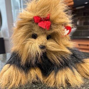 TY YAPPY Plush Dog Toy with Red Bow yorkie Yorkshire terrier beanie baby